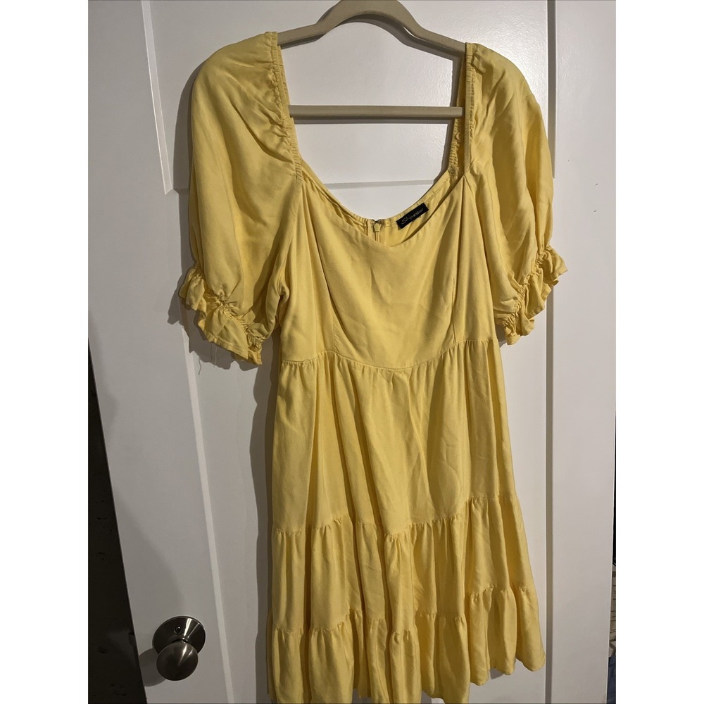 Shinestar Baby Doll Square Neck Yellow Women's Puffy Sleeve Dress Size X-Large